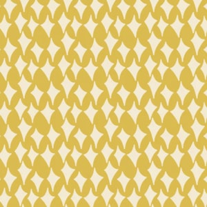 Tela de algodón Chicken Scratch: Estampado de sombras de granero amarillo retro