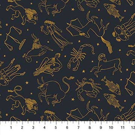 Celestial Zodiacs Cotton Fabric Star Constellations Galaxy Etsy