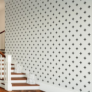 Cross Black and White Wallpaper, Home Decor Wall art Black crosses peel and stick wallpaper removable wallpaper Scandinavian basic pattern