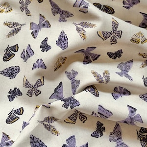 Mini mariposas moradas y doradas de flores silvestres, mariposas moradas, mezcla de lino, algodón y lino, monarca morado