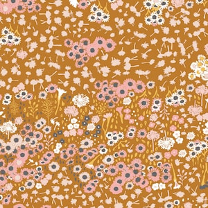 Flora Fields Marigold in Knit, K-43954-1, Art Gallery Fabrics, Apparel Fabric, Stretchy fabric knit spandex floral fabric, katarina roccella