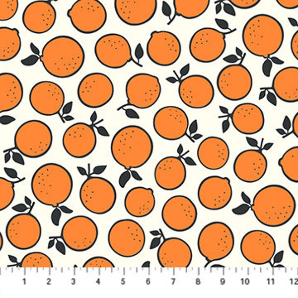 Oranges cotton fabric citrus orange fabric orange oranges fabric 1/2 yard, FQ, FIGO FABRICS Squeeze Collection Summer Fabric 90296-56