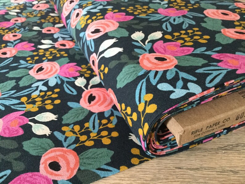 Navy Rifle Co floral cotton canvas Rifle floral Les Fleurs fabric cotton canvas les fleurs rosa upholstery Fabric by the yard