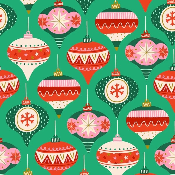 Christmas Oh What Fun Jess Moorhouse Christmas ornaments tree decorating fabric Christmas fabric holiday fabric Dashwood Studios OFUN 2208