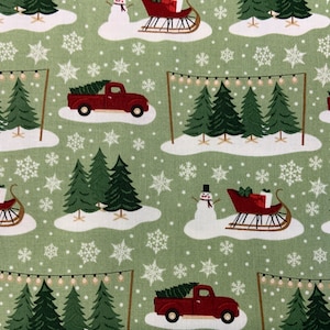 Christmas Traditions vintage vrachtwagenstof kerststof Christmas Traditions Main Black C9590-GREEN