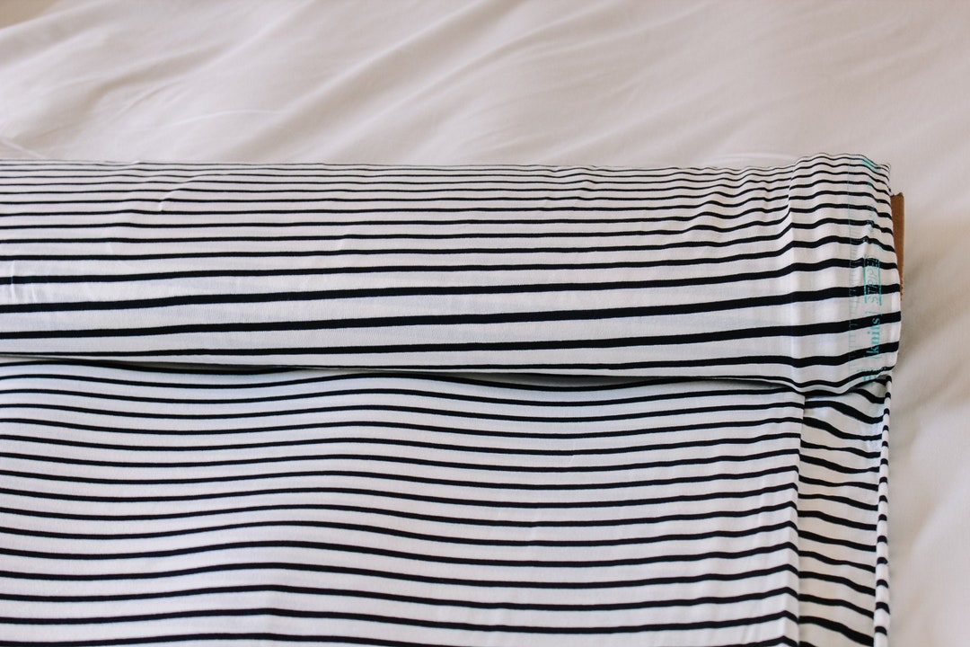 Striped Knit Fabric Black and White Jersey Fabric Black and Etsy