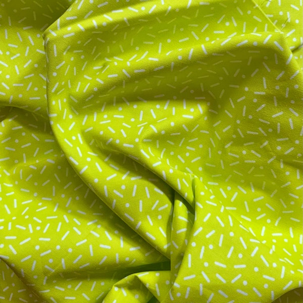 Lime green sprinkles fabric green and white confetti fabric bright green birthday party fabric confetti white and apple green fabric