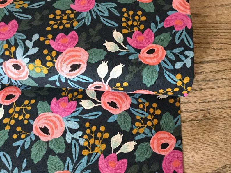 Navy Rifle Co floral cotton canvas Rifle floral Les Fleurs fabric cotton canvas les fleurs rosa upholstery Fabric by the yard