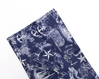 Navy Nautical, fabric, Coastal fabric, beach quilt, ships at sea, ocean Fabric By the Yard, apparel fabrics, 100% cotton, beach, starfish