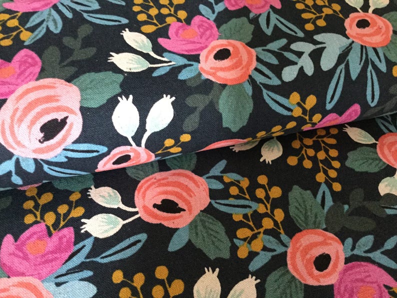 Navy Rifle Co floral cotton canvas Rifle floral Les Fleurs fabric cotton canvas les fleurs rosa upholstery Fabric by the yard