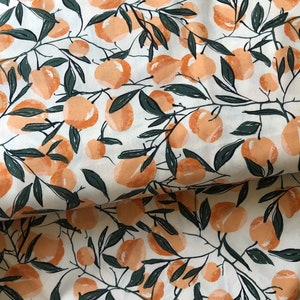 Citrus Oranges fabric, Leo’s Orchard His & Her Bonnie Christine AGF oranges on a vine fabric by the yard naval oranges HEH-42780