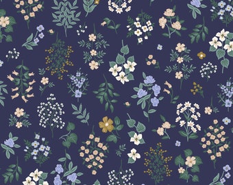 Rifle Paper Co Fabric navy floral strawberry fields cotton fabric fat quarter yardage RP401-NA2 Strawberry Fields - Hawthorne - Navy Fabric