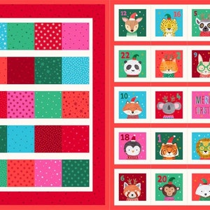 Merry Menagerie Advent Calendar fabric DIY advent panel Christmas advent holiday animals Christmas countdown fabric ADVENT 2128