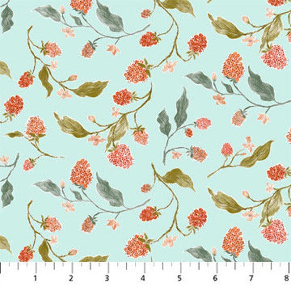 Thicket and Bramble Raspberry Floral Fabric Harvest Fabric Fall Quilt FIGO  Fabrics 90746-60 