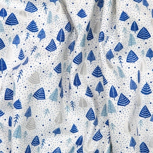 JM111-PE3M Everwoods - Peppermint Metallic Fabric Winter Trees fabric winter forest holiday fabric blue and white winter fabric