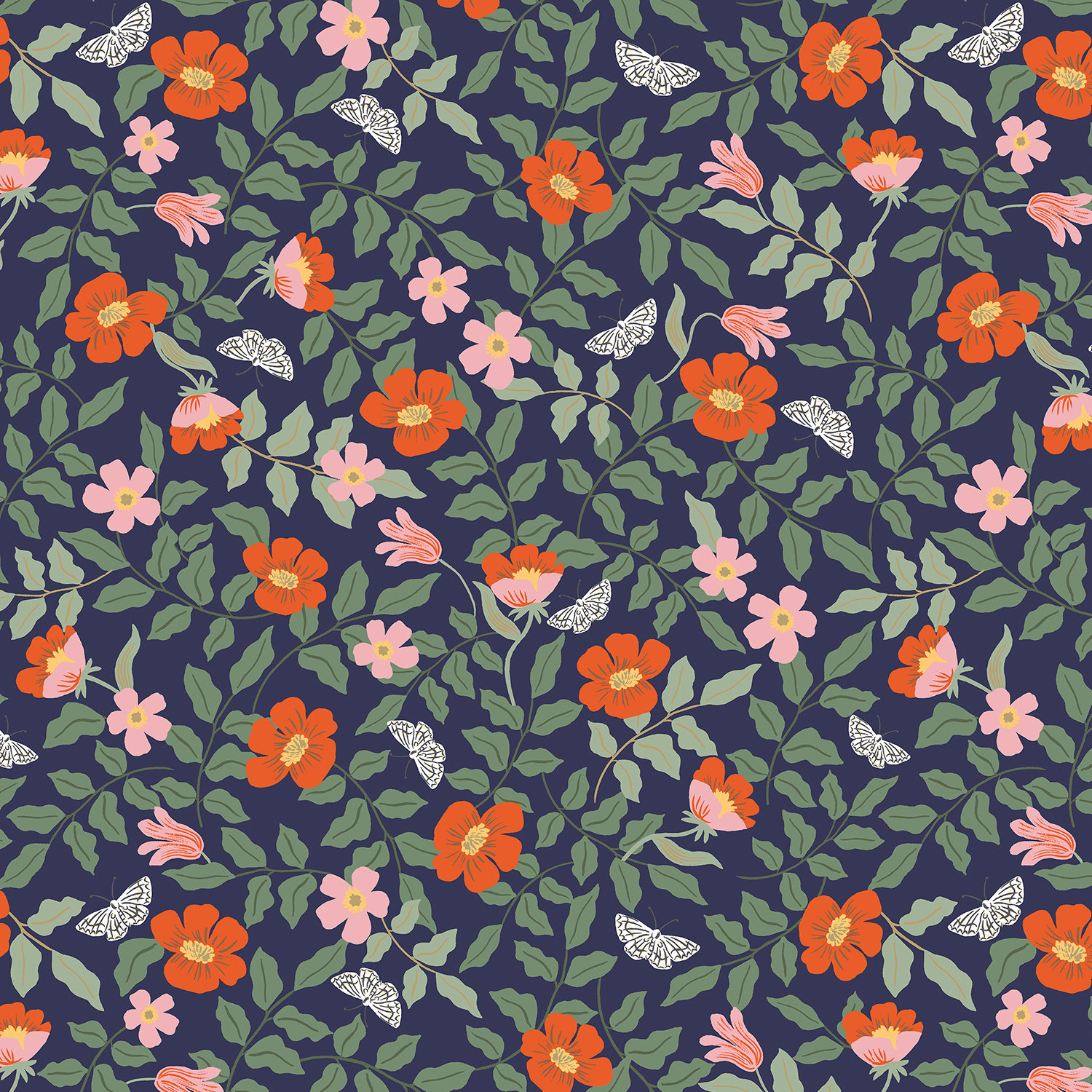 Navy Floral Cotton Fabric: Rifle Paper Co. Strawberry Fields