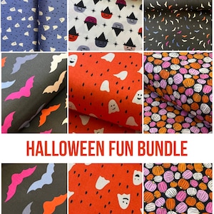 Halloween Fun Fabric Bundle Ghosts fabric pumpkin and cat fabric fall Halloween bundle 6 Halloween Patterns Halloween Quilt