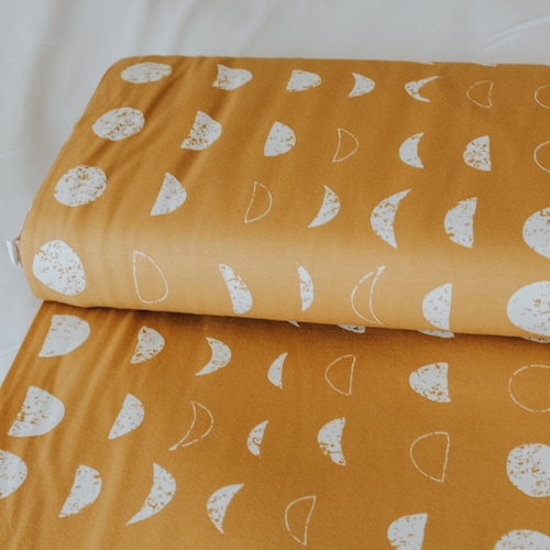 Golden Lunar Eclipse Fabric Lunation Bright Mustard Knit Moon Etsy