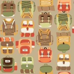 RJ1601-BA1 Camping Crew - Backpacks - Bark Fabric camping backpacks camping fabric tent camping summer camping quilt outdoor fabric theme