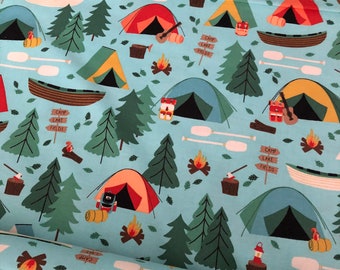 Camping Fun on Blue Cotton and Steel RJR fabrics Camping Crew RJ1600-SK1 - Campground fabric blue fabric camping fabric outdoor camping