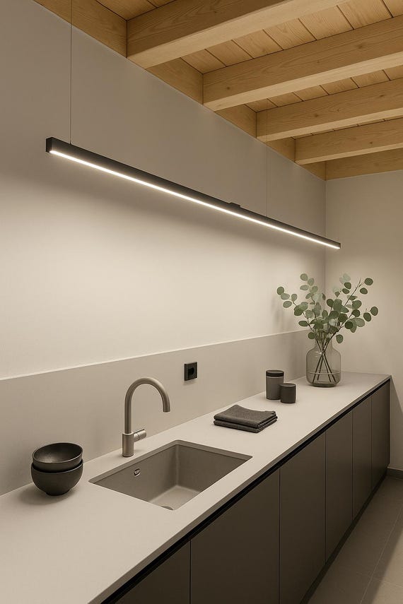 Lampada LED lineare a sospensione su misura – Lampada a isola cucina, design moderno in alluminio, luce 2700K/3000K/4000K
