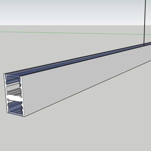 May include: A linear light fixture with a rectangular profile, shown in a 3D architectural rendering. The fixture is primarily gray with a dark blue interior and a white end cap. The design suggests a modern, minimalist aesthetic, suitable for interior lighting.