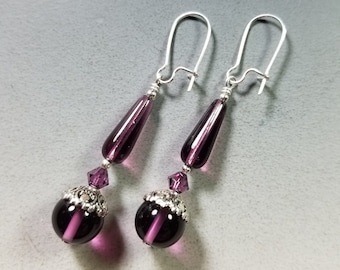 Dusty Purplish Pink Czech Glass Bell Flower Earrings| Ardent Hearts Designs