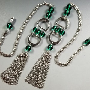 Ceiling Fan/Light Pull Chain Set with Teal Green Czech Glass Beads and Silver Plated Chain