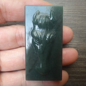 Hand-carved natural green jade horse head mascot pendant