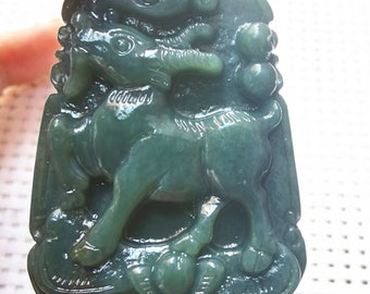Natural  green jade pendant hand-carved sheep mascot