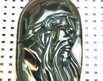 Natural ice kind of rainbow eye obsidian Guan Yu amulet (Double-sided engraving)