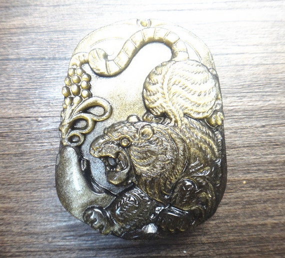 natural Gold Obsidian stone Hand carved tiger pendant