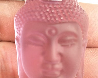 Hand-carved natural Pink crystal pendant  Buddha head