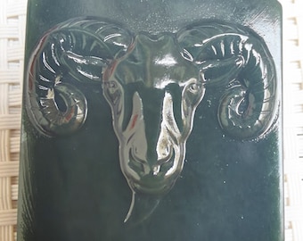 Hand-carved natural green jade ox head mascot pendants