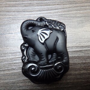 Natural obsidian pendant elephant