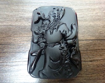 Natural obsidian Guan Yu turtle amulet