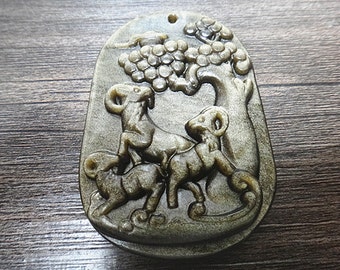 Natural Gold Obsidian "auspicious beginning" and "Three sheep watched in delight as" lucky mascot pendants