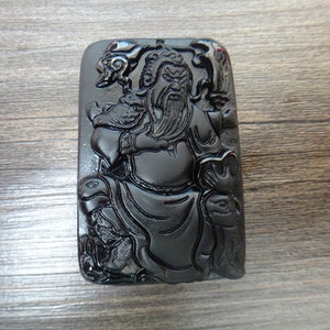 Natural obsidian Guan Yu turtle amulet