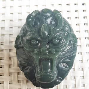 Natural green jade pendant hand-carved dragon Head mascot talisman