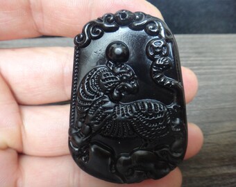Natural obsidian pendant zodiac tiger
