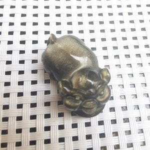 Natural gold obsidian 3D pig pendant