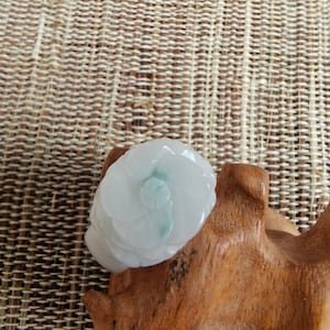 17.17mm Natural jade ring auspicious jade flower Ring U.S. ring size 6 3/4