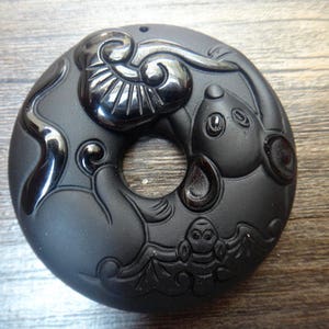 2020年 旧正月 天然黒曜石彫刻干支ネズミチャームペンダント