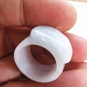 18.25mm Natural white jade engraving ring (US ring sizes: 8 )