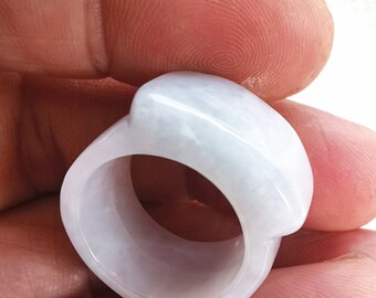 18.25mm Natural white jade engraving ring (US ring sizes: 8 )