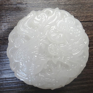 Natural white jade pendant hand-carved auspicious dragon and phoenix