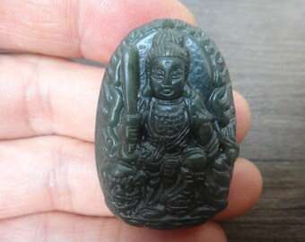 Natural Green Jade Kwan Yin / Guanyin Statue Carving Sculpture