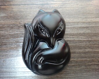 Perfect natural  obsidian pendant fox mascot