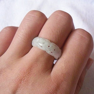 Natural white jade Hollow ring