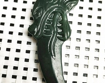 Natural green jade pendant hand-carved amulet Wolf tooth